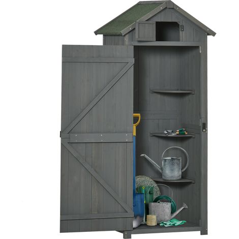 Grauer Garten-Holzschrank mit wasserdichtem Dach und Fenster, 77 x 54,2 x 179 cm (1/5)