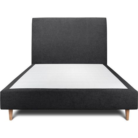 Lit 150x190cm avec tête de lit tapissier tissu et sommier tapissier Noir - Hauteur totale : 35cm (1/5)