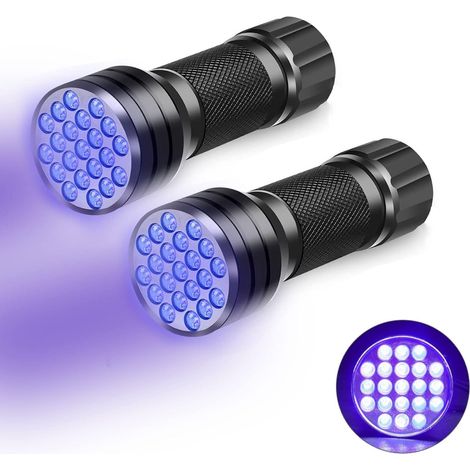 2er-Pack schwarze Mini-UV-Taschenlampe mit 21 LEDs, 395 nm UV-Licht für Geocaching, Haustier-Urin-Detektor (1/5)