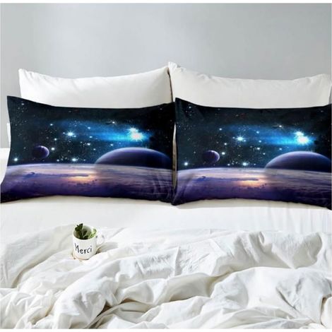 Espace Parure de Fille garçon Planète Imprimer Housse de Couette 90x190cm Étoile Galaxie Sets de Housse de Couette Enfant - IKD (1/4)