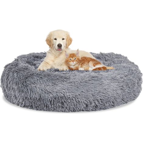 TolleTour Hundebett Katzenbett rund Plüsch weich rutschfest Ø 60 cm Hellgrau (1/5)