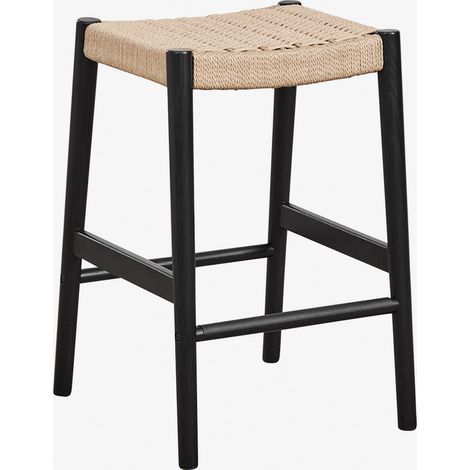 SKLUM Pack aus 2 hohen Hockern aus Eichenholz und geflochtener Schnur (66 cm) Mara              Schlichtes Schwarz                     