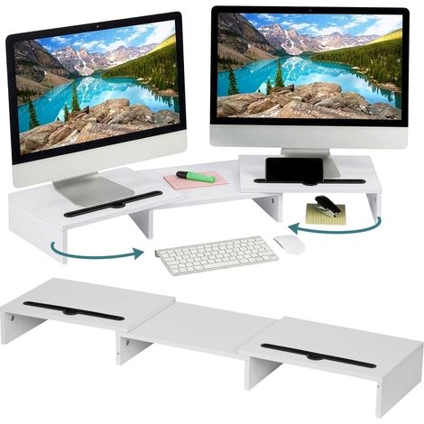 Relaxdays monitor stand, for 2 monitors, adjustable width 74–105 cm, ergonomic monitor riser, white (1/5)