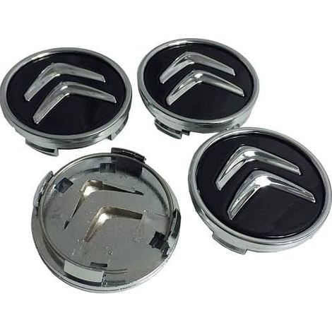 Jantes Enjoliveurs Citroën 60 mm Noir, Lot de 4 Cache-Moyeux Compatibles, Accessoires Auto Extérieurs (1/3)