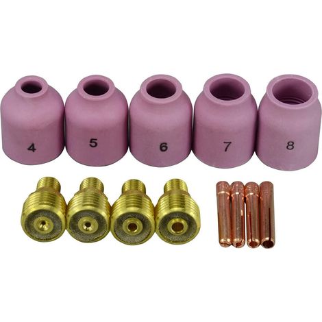 Corps de Pince pour Soudage TIG 45V 13N Buses en Alumine Coupes en Céramique 53N61S 8, 53N61 7, 53N60 6, 53N59 5, 53N58 4 pour QQ300 SR WP 9 20 25 Torche de Soudage TIG 13pcs (1/5)