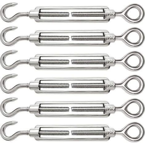 6 Pezzi Tendicavo M6 in Acciaio Inox 304 Regolabile con Gancio e Occhiello per Tendeur di Fili, Cavi d'Acciaio e Corde, Accessori (1/5)