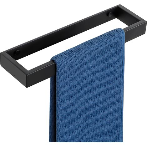 Anneau Porte-Serviettes Adhésif ou à Vis 30cm - Support Serviette Salle de Bain sans Perçage - Montage Murale Acier Inoxydable Noir pour Cuisine (1/5)
