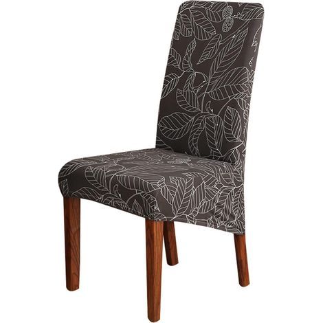 Housse de chaise de salle à manger, housse de chaise à dossier haut avec motif de feuilles, extensible, universelle et lavable (4 pièces, motif de feuilles)