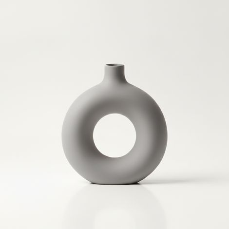 Vaso rotondo decorativo con foro, grigio, per fiori, minimalista