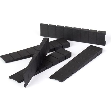 Lot de 20 cales pour meubles - 8 x 20 x 98mm - En plastique - Avec points de rupture prédéfinis intégrés - Noir (1/4)