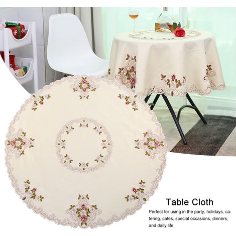Chemin de table rond rouge à motifs floraux brodés, 120 cm, avec broderie ajourée, idéal pour une fête. (1/5)