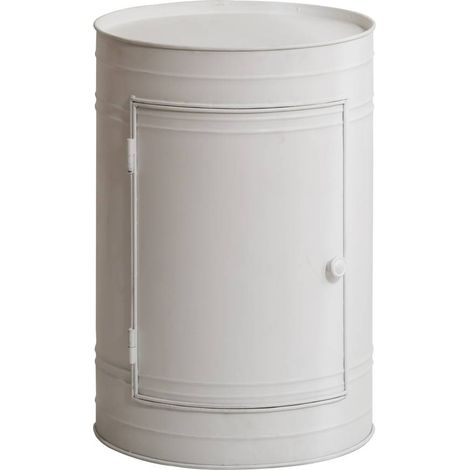 Made In Meubles – Table de chevet en métal blanc style industriel – Dimensions 60x40x40 cm – 1 tiroir – Design original en bidon (1/5)