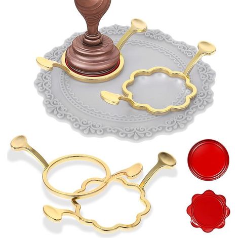 Set di timbri per sigilli in ceralacca - 2,5 cm - 2 pezzi - Forme rotonde e a fiore con tappetino in silicone per confezioni regalo (1/5)