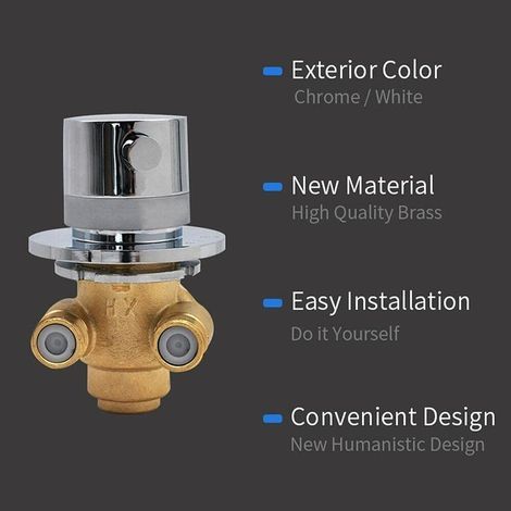 Mitigeur Thermostatique Mitigeur de Douche en Laiton Mitigeur Robinets de Vanne Sortie à 1 voie Mélange d'eau Froide et Chaude fixé au mur (1/4)