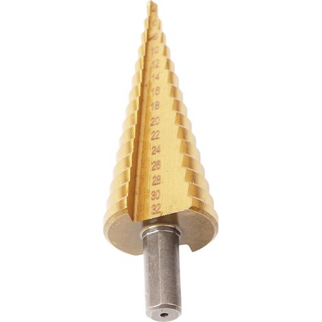 Foret étagé en acier rapide, queue hexagonale, 4-32 mm, goujures droites, 15 étages, pour le travail du bois (1/5)