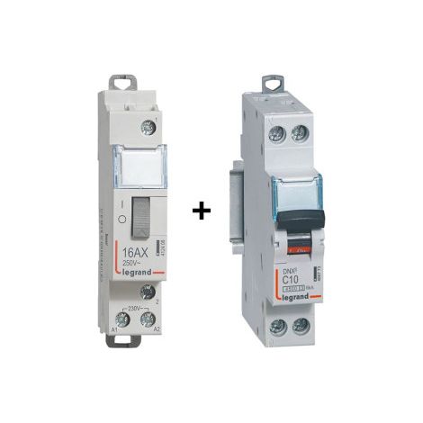 Legrand - Tu00e9lu00e9rupteur CX3 - Unipolaire 16A - 230V + disjoncteur 10A DNX3 - Ru00e9f. : 412408+406773