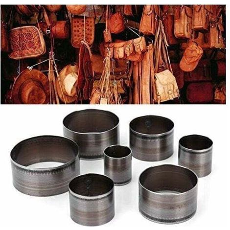 Taglierina per cuoio rotonda, set di 7 utensili per il taglio del cuoio, set di punzoni cavi, set di punzoni manuali per cuoio, taglierina per cuoio, fustella circolare, punzone per cuoio - Crezuo
