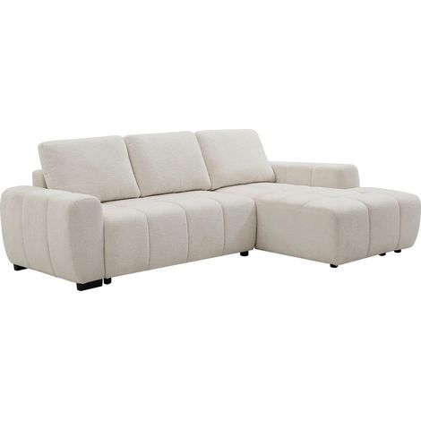 Divano angolare destro convertibile in tessuto ciniglia beige KOUMALO (1/5)