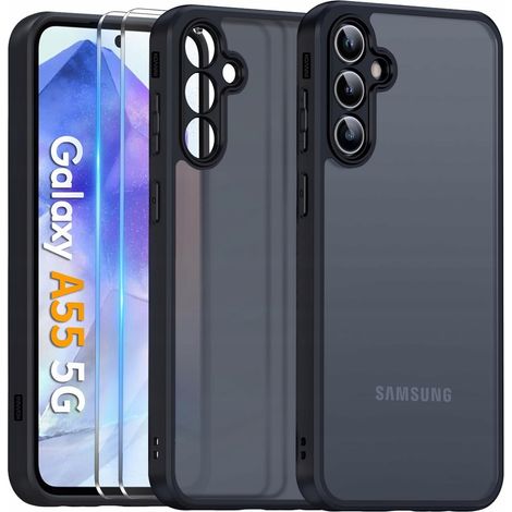 Custodia protettiva nera opaca per Samsung A55 5G + 2 pellicole in vetro (1/5)