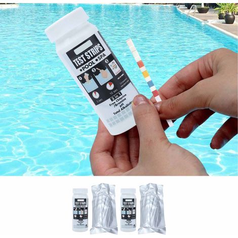 2 flacons/bandelettes de test de qualité de l'eau de piscine 3 en 1 (50 bandelettes chacune) papier de test pH pour le chlore/brome libre de l'eau de piscine, la valeur du pH et les tests d'alcalinité (1/5)