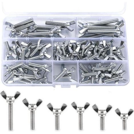 72 Pièces Vis à Oreilles, Ecrou Papillon en Acier Inoxydable, (M5 M6) 6 Tailles Métrique Vis Papillon Ecrou à Oreille pour équipement de Mécanique (1/5)