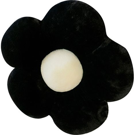 Coussin décoratif en forme de fleur, doux et moelleux, 50 cm (19,7 pouces), noir, idéal pour la chambre, le salon, le canapé ou le fauteuil. (1/5)