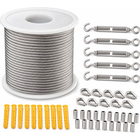 Kit câble acier inox 304 30 m pour éclairage extérieur et treillis (1/5)