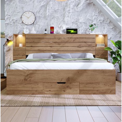 Bett Doppelbett 160x200 mit Stauraum LED Holz OKMYHOME (1/5)