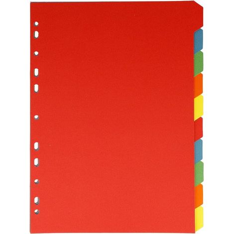 Separadores de colores para carpetas A4 - 10 unidades, resistentes y duraderos, perforación europea (1/5)