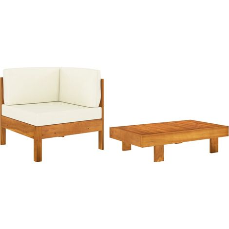 Salon de jardin 2 pcs - Canapé de jardin - Ensembles de Meubles d'exterieur - avec coussins blanc crème Bois d'acacia Chic-803320 (1/5)