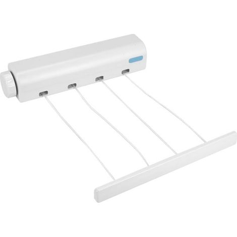 Étendoir à Linge Rétractable Télescopique Intérieur Extérieur Fixation Murale 4 Lignes Corde Séchage (1/4)