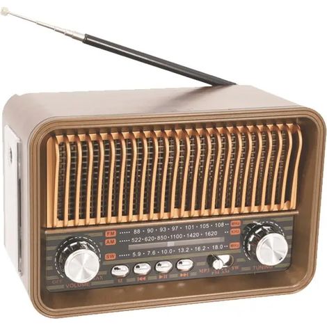 Récepteur radio portable FM/AM/SW rétro classique à bande complète avec lampe torche LED, haut-parleur Bluetooth, barre de son, lecteur de musique pour carte TF et USB. (1/5)