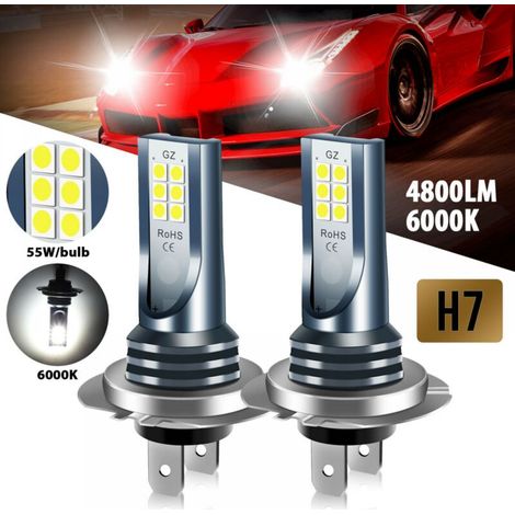 2er-Pack H7 LED-Scheinwerferlampen, 6500K Weiß, 360° COB 3030 LEDs, IP68 wasserdicht und stoßfest, Scheinwerferlampe für