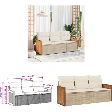 Salon de jardin avec coussins 3 pcs beige résine tressée - Ensemble Salon De Jardin - Meuble Extérieur - Résine Tressée - Rotin Synthétique - Mobilier De Jardin - Home & Living (1/3)