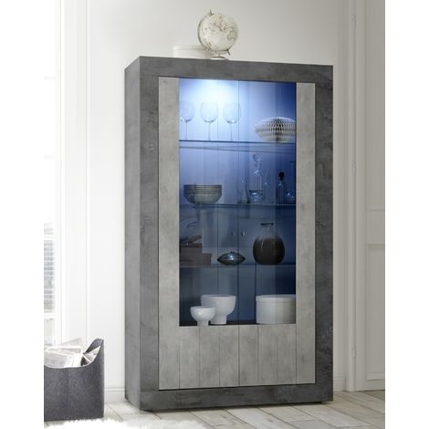 Vitrine moderne gris oxyde et gris béton 2 portes 110cm NIO (1/5)