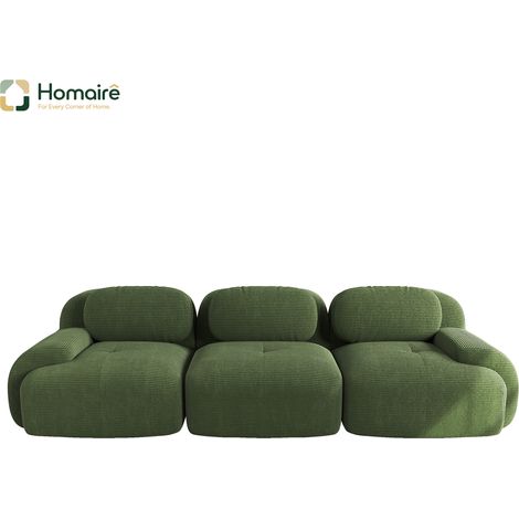 Canapé modulable en velours côtelé vert avec accoudoirs 298 x 103 x 75 cm HOMAIRE (1/4)