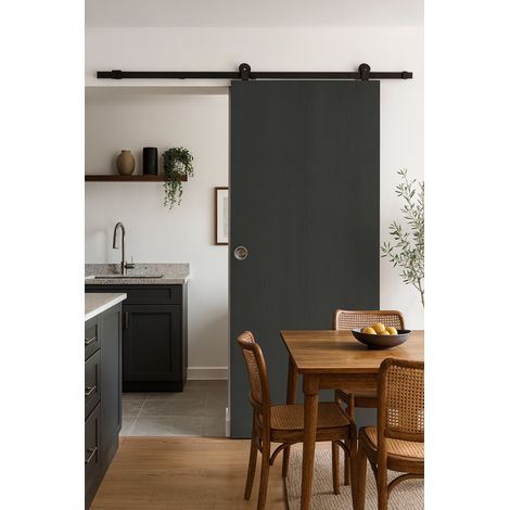 Porte Coulissante Effet Chêne Anthracite Grey Oak H204 X L93 Cm, Rail Roulettes, Coquilles Gd Menuiseries