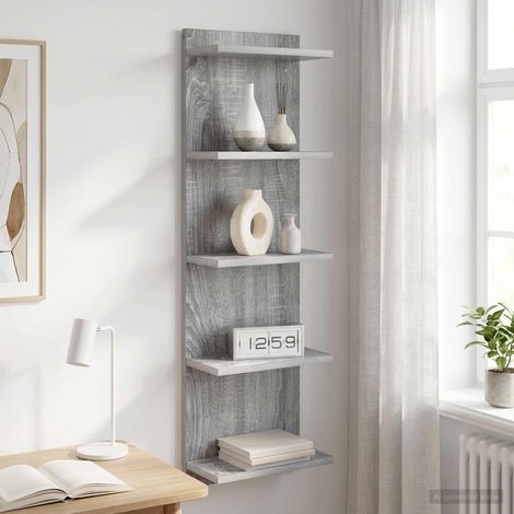 Étagère murale de rangement 30 x 15 x 100 cm en bois d’ingénierie Sonoma gris - PANGIVO (1/5)