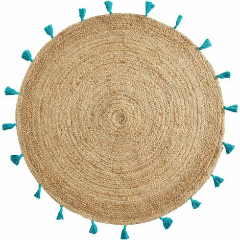 Tapis Déco Rond en Jute "Shira" 120cm Turquoise (1/5)