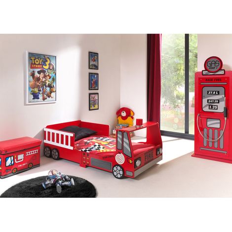 Lit 70x140 Camion pompier sommier inclus et Armoire 1 porte pompe à essence Vipack Car Beds - Rouge (1/4)
