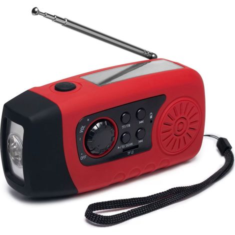 Filiyano – lampe torche avec câble – Radio solaire, 2000 MAH, radio FM rechargeable d'urgence avec manivelle, lampe torche avec câble USB (rouge)