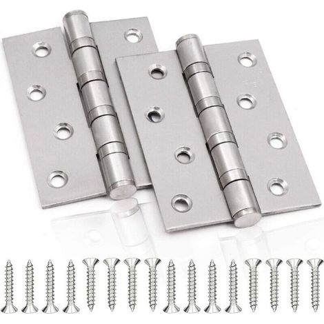 Charnière de Porte en Inox,2 Pcs Charnières De Porte Charnières Pliables Charnières Inox Épaisseur 3mm Paumelle,pour Portes massives intérieur (Silver,100X75mm)-- (1/5)
