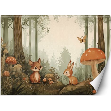 Tapete für Kinderzimmer Waldtiere Natur Beige 100x70 cm