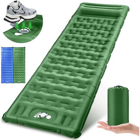 Matelas isolant de camping, matelas gonflable confortable amélioré, 13 cm, épais, portable, avec oreiller intégré et pompe à pied, matelas isolant pour camping, sac à dos, aventure (1/5)