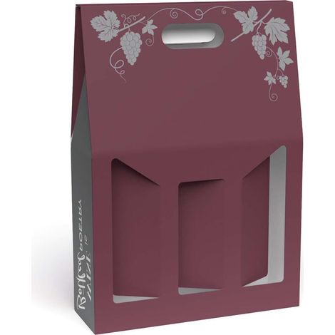 Portabottiglia in cartone per 3 bottiglie con foglie finte, 27x9H38 cm (kit da 10)