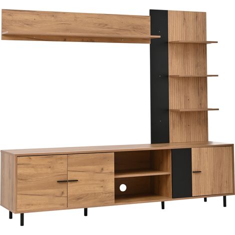Mueble de TV modular 187,5 x 40 x 167 cm de aglomerado efecto madera y negro MODENUIT (1/5)