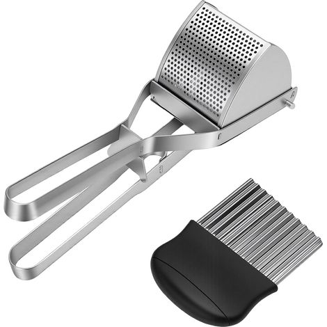 Presse-purée en acier inoxydable pour usage domestique et professionnel, outil pour gaufrer les pommes de terre et autres fruits et légumes (lot de 1). (1/5)