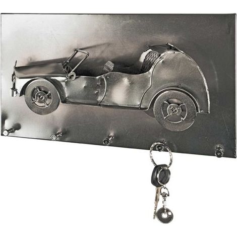 Portemanteau mural décor voiture 35x20 cm en métal gris foncé (1/2)