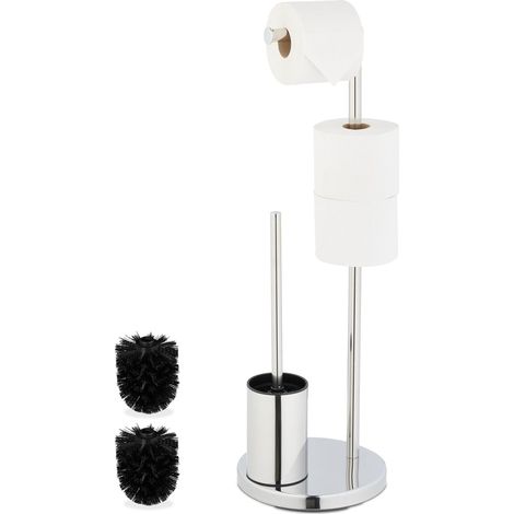 Serviteur WC, métallique, Non Fixe, Brosse et Porte-Brosse, Porte-Rouleau, H x D : env. 68 x 22 cm, argenté (1/5)