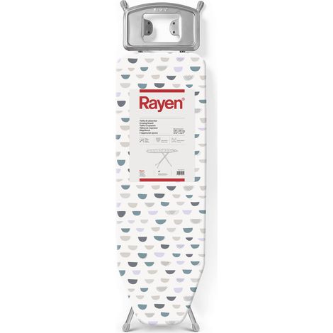 Rayen Tavola da Stiro - Gamma Basic Altezza Regolabile Rete Metallica Ripiano per Ferro da Stiro Struttura Grigia e Copertura Stampata Bianca Misure: 120 x 38 cm (1/4)
